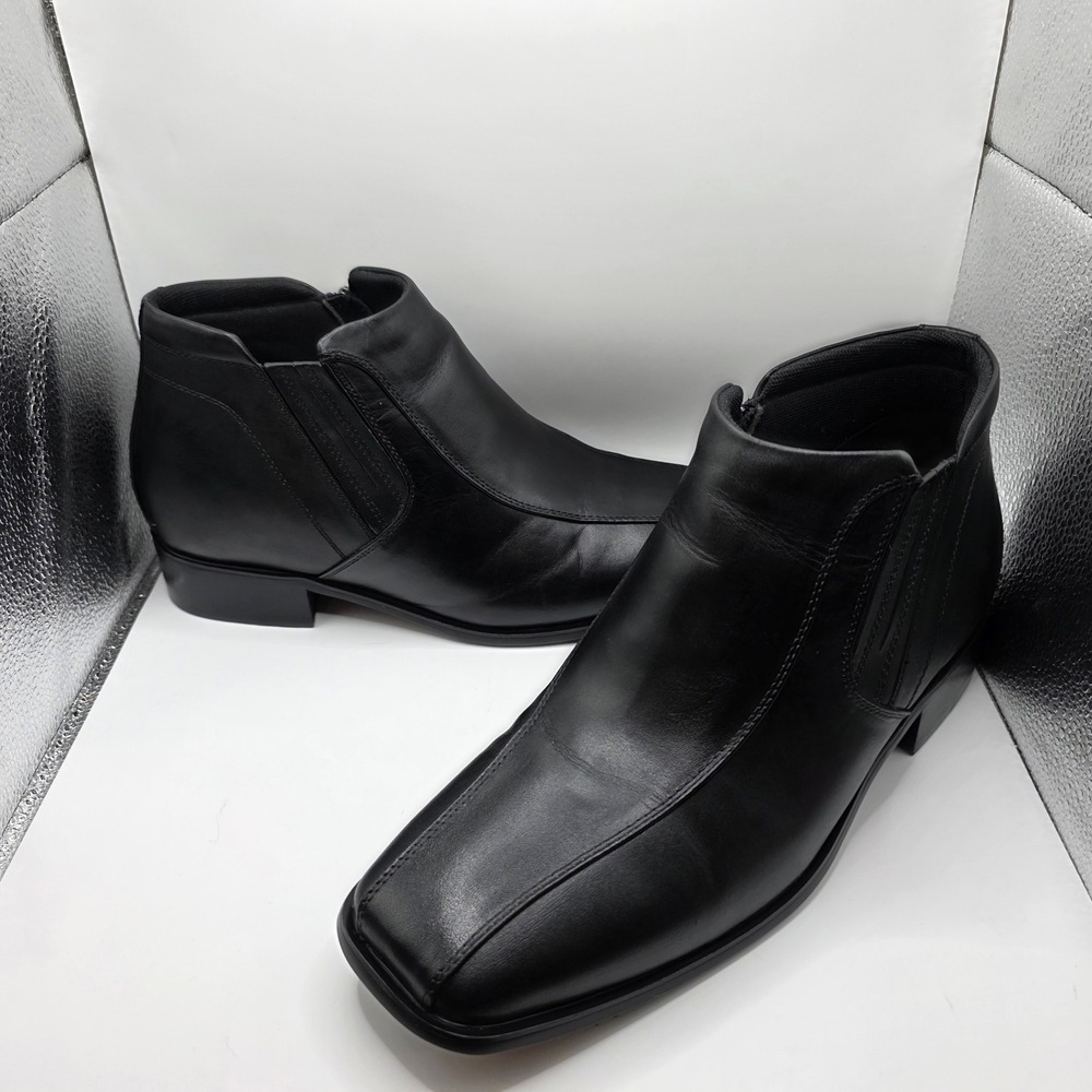Calden Mens Elevator Boots Black Leather Square Toe Side Zip Dress Shoes Size 12